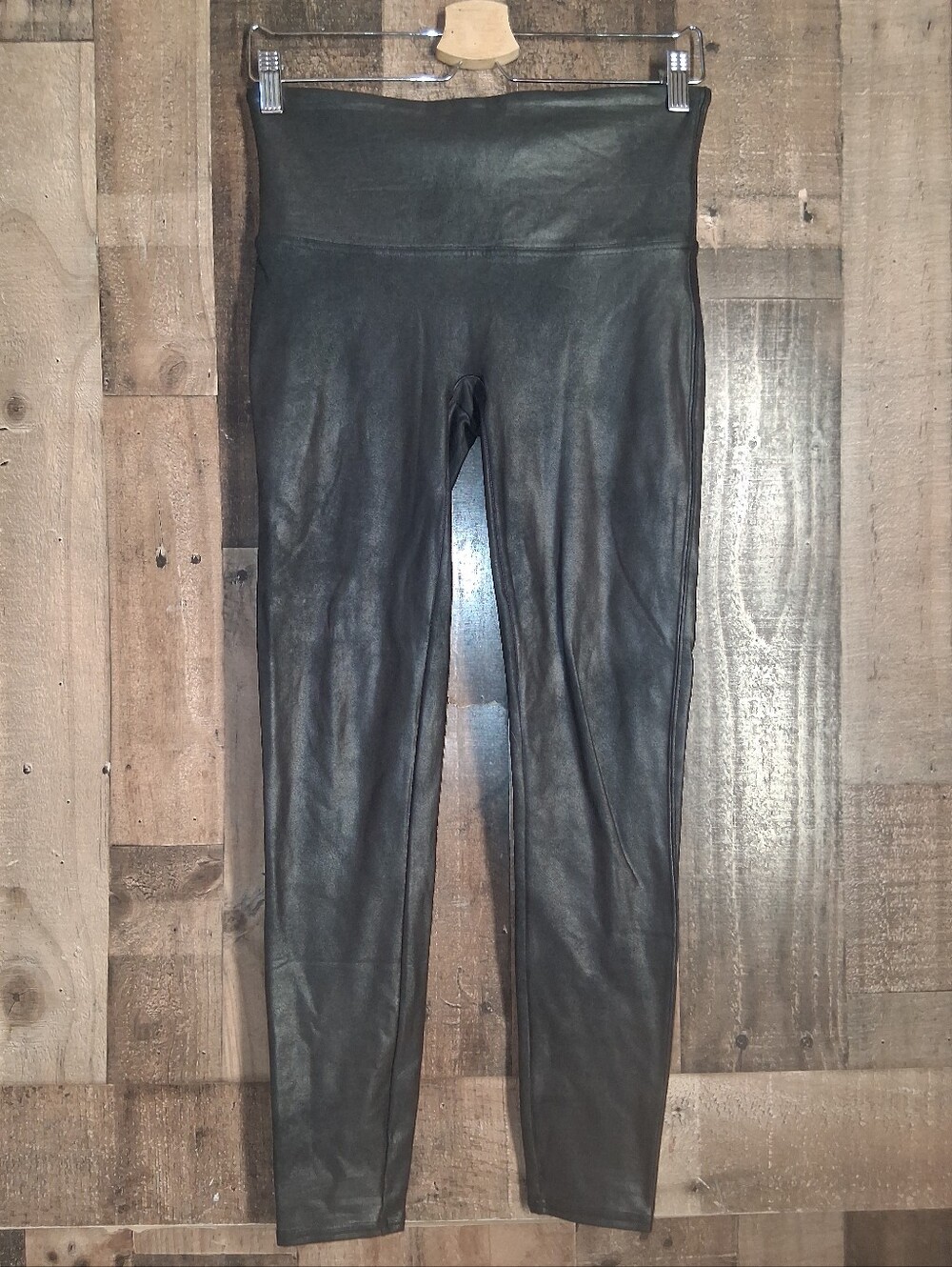 Spanx Shiny Black Leggings Size Large Womens